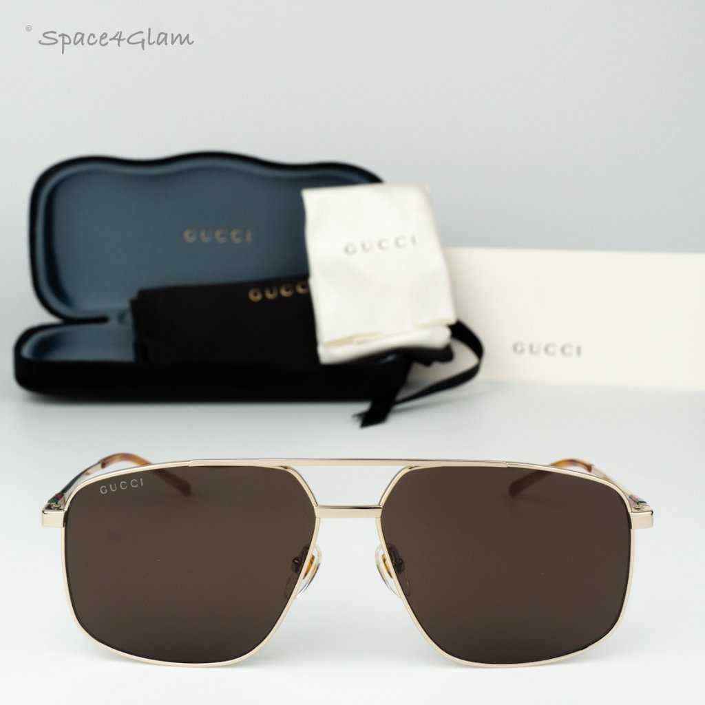 Gucci Men Sunglasses Gold Brown Aviator Gg1676s Navigator 002 Brand New
